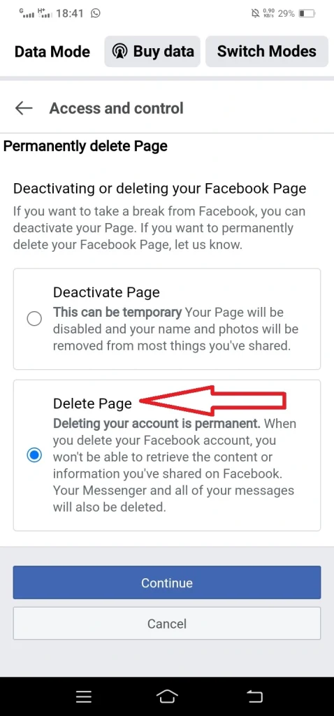 How to delete a facebook page on a mobile device 